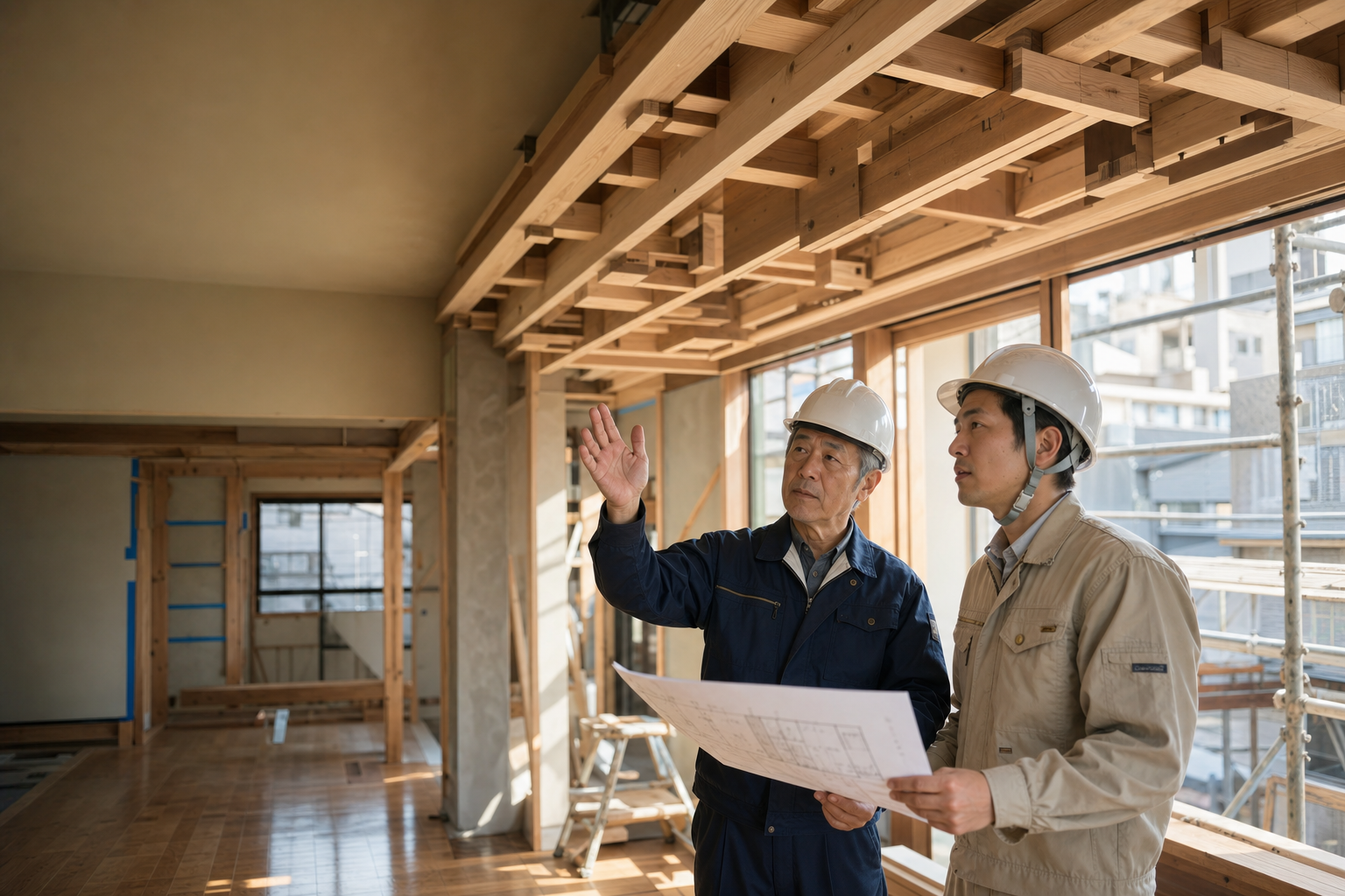 森田工務店 棟梁と若手職人 — 印西の住まいの現場